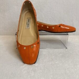 Jimmy‎ Choo Flat Pumps EU37.5/US7.5 Orange Enamel From Japan 30052K Authentic